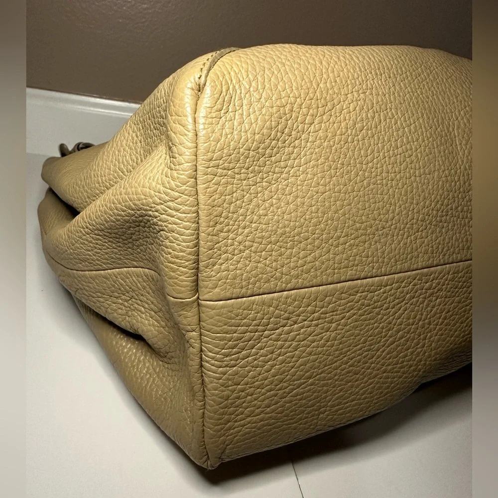 Furla Light Taupe Pebbled Leather Hobo Shoulder Bag with Tassel - EUC